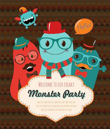 Monster Retro Party Invitation Card Design. Vector Illustration Stock Photo - Budget Royalty-Free & Subscription, Code: 400-07324075