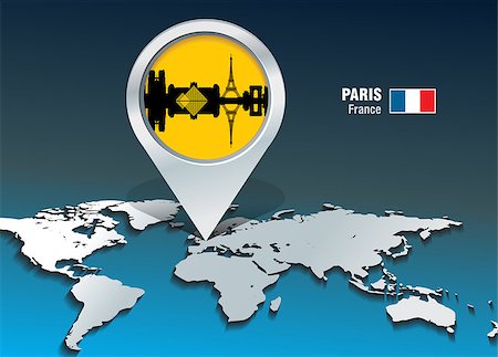 Map pin with Paris skyline - vector illustration Foto de stock - Super Valor sin royalties y Suscripción, Código: 400-07324266