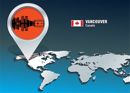 Map pin with Vancouver skyline - vector illustration Foto de stock - Super Valor sin royalties y Suscripción, Código: 400-07324278