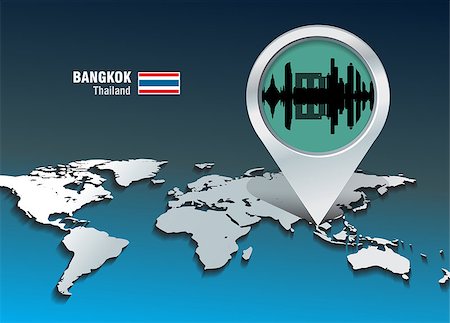 Map pin with Bangkok skyline - vector illustration Stock Photo - Budget Royalty-Free & Subscription, Code: 400-07324272