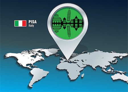 Map pin with Pisa skyline - vector illustration Stock Photo - Budget Royalty-Free & Subscription, Code: 400-07324288