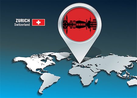 Map pin with Zurich skyline - vector illustration Stock Photo - Budget Royalty-Free & Subscription, Code: 400-07324281