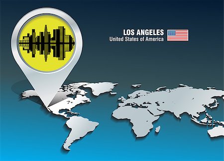Map pin with Los Angeles skyline - vector illustration Stock Photo - Budget Royalty-Free & Subscription, Code: 400-07324290