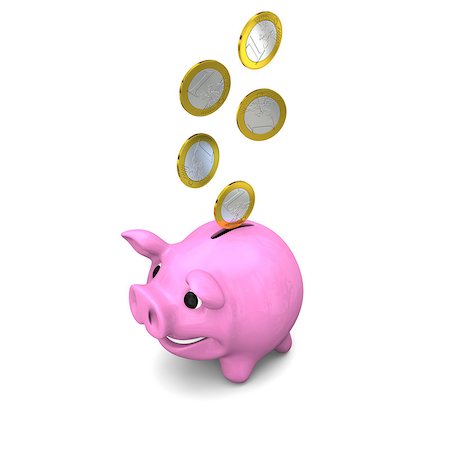 simsearch:400-07088405,k - Euro coins falling into ceramic piggy bank, concept of savings and investments, isolated on white background Foto de stock - Super Valor sin royalties y Suscripción, Código: 400-07324381