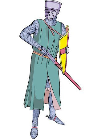 Medieval knight warrior with sword. Color vector illustration. Stock Photo - Budget Royalty-Free & Subscription, Code: 400-07324647