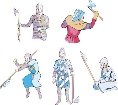 Set of medieval knights and warriors with axes. Vector illustration. Stock Photo - Budget Royalty-Free & Subscription, Code: 400-07324648