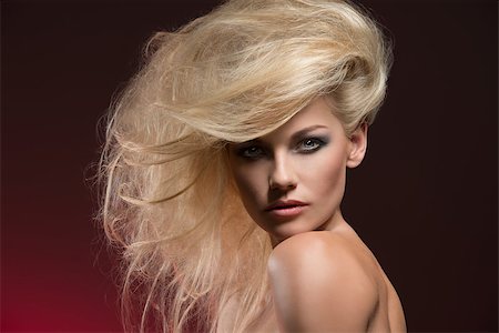 simsearch:400-07223828,k - charming beauty portrait of very sexy woman with naked shoulders, bushy creative blond hair-style and cute make-up Fotografie stock - Microstock e Abbonamento, Codice: 400-07324843