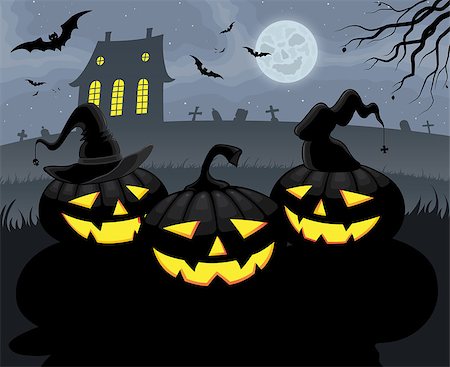 Halloween Party Background With Pumpkins, Full Moon And Bats. Foto de stock - Royalty-Free Super Valor e Assinatura, Número: 400-07325045