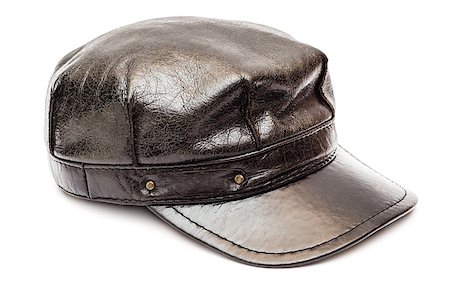 simsearch:400-05217778,k - Black leather hat isolated on white background. Foto de stock - Super Valor sin royalties y Suscripción, Código: 400-07325971