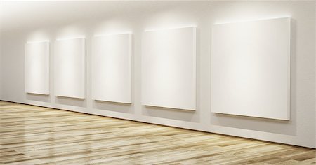 empty room illustration - blank pictures in the gallery, 3d rendering Stock Photo - Budget Royalty-Free & Subscription, Code: 400-07326100