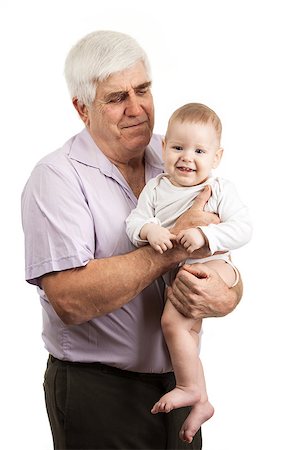 simsearch:400-04374126,k - Portrait of a mature grandfather holding grandson over white Foto de stock - Super Valor sin royalties y Suscripción, Código: 400-07326166