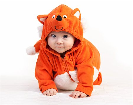 shocked face animal - Baby boy in fox costume looking at camera over white Stock Photo - Budget Royalty-Free & Subscription, Code: 400-07326205