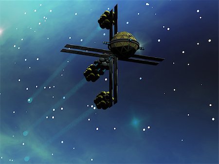 fantasy journey - A star-ship from Earth with ion drive propulsion explores the cosmos. Stock Photo - Budget Royalty-Free & Subscription, Code: 400-07326597