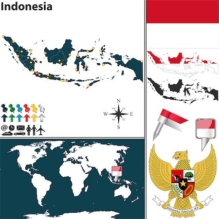 simsearch:400-06880742,k - Vector map of Indonesia with regions, coat of arms and location on world map Photographie de stock - Aubaine LD & Abonnement, Code: 400-07326857