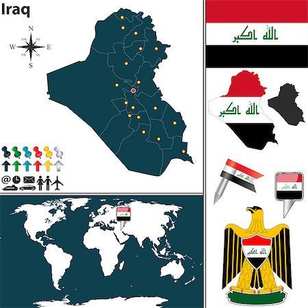 simsearch:400-07661880,k - Vector map of Iraq with regions, coat of arms and location on world map Stock Photo - Budget Royalty-Free & Subscription, Code: 400-07326858