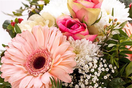 simsearch:689-03124881,k - Bouquet of fresh pink and white flowers with a gerbera daisy, dahlia and roses in a close up view as a background for celebrating Mothers Day, a birthday, anniversary, Valentines or a special occasion Stock Photo - Budget Royalty-Free & Subscription, Code: 400-07328439