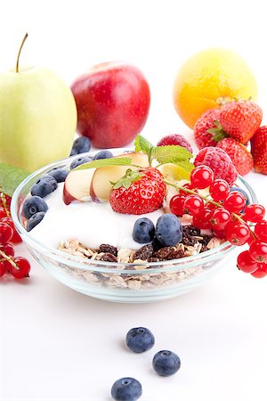 simsearch:400-04891088,k - deliscious healthy breakfast with flakes and fruits isolated on white background Stock Photo - Budget Royalty-Free & Subscription, Code: 400-07328587