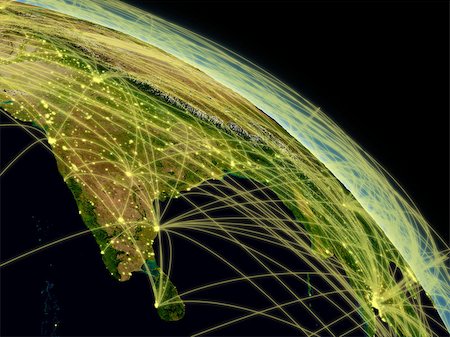 Network concept with Indian subcontinent viewed from space. Highly detailed planet surface with city lights. Elements of this image furnished by NASA. Fotografie stock - Microstock e Abbonamento, Codice: 400-07329017