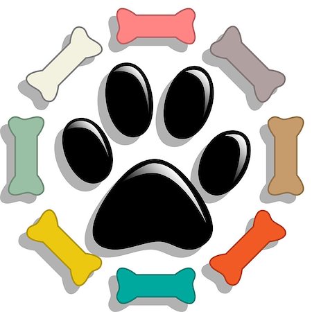 simsearch:400-07986020,k - Illustration of bone and paw print of a dog as a symbol of the dog food. Stock Photo - Budget Royalty-Free & Subscription, Code: 400-07329215