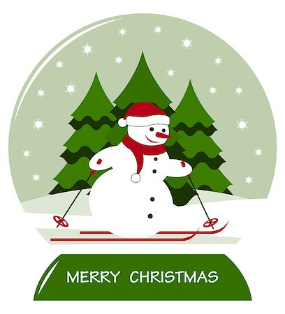 santa claus ski - vector snow ball with christmas snowman skier, Adobe Illustrator 8 format Stock Photo - Budget Royalty-Free & Subscription, Code: 400-07329268