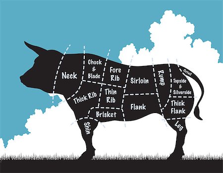 simsearch:400-07749007,k - Editable vector illustration of a cow silhouette showing the cuts of meat Foto de stock - Royalty-Free Super Valor e Assinatura, Número: 400-07329818