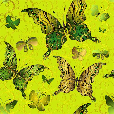 simsearch:400-07061067,k - Seamless vivid vintage pattern with green and gold butterflies (vector eps 10) Foto de stock - Super Valor sin royalties y Suscripción, Código: 400-07329905
