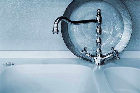 pictures of water glass and faucet - The beautiful water faucet of blue color Stock Photo - Budget Royalty-Free & Subscription, Code: 400-07320128