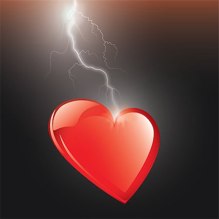 pic of electric shocked - Red heart hit by lightning isolated against a black background Stock Photo - Budget Royalty-Free & Subscription, Code: 400-07320213