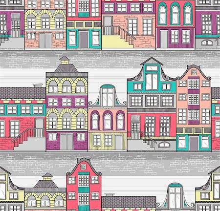 Cute Amsterdam houses seamless pattern Stock Photo - Budget Royalty-Free & Subscription, Code: 400-07320575