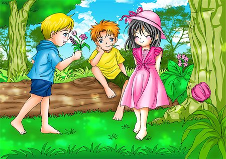 Cartoon illustration of two boys with a girl Stock Photo - Budget Royalty-Free & Subscription, Code: 400-07320590