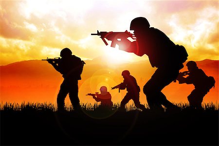 simsearch:400-06735733,k - Silhouette illustration of a group of soldiers in assault formation Foto de stock - Royalty-Free Super Valor e Assinatura, Número: 400-07320600