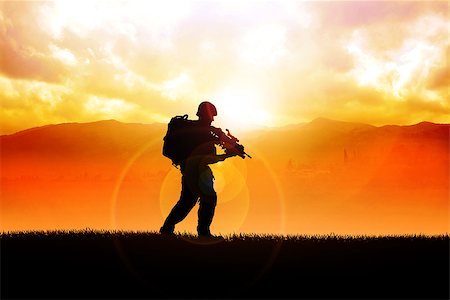 simsearch:400-06735733,k - Silhouette illustration of a soldier on the field Foto de stock - Royalty-Free Super Valor e Assinatura, Número: 400-07320602