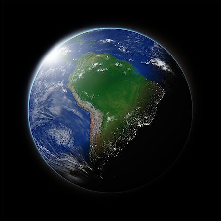 simsearch:400-08427636,k - South America on blue planet Earth isolated on black background. Highly detailed planet surface. Elements of this image furnished by NASA. Foto de stock - Super Valor sin royalties y Suscripción, Código: 400-07320625