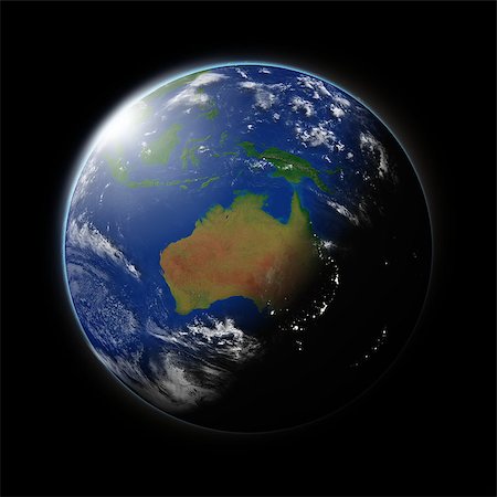 simsearch:400-08427636,k - Australia on blue planet Earth isolated on black background. Highly detailed planet surface. Elements of this image furnished by NASA. Foto de stock - Super Valor sin royalties y Suscripción, Código: 400-07320623