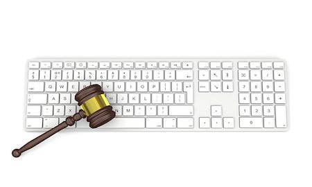 simsearch:700-00015631,k - Wooden gavel on computer keyboard, symbol of law and justice in technology, isolated on white background Stock Photo - Budget Royalty-Free & Subscription, Code: 400-07320647