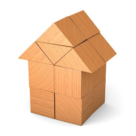 House made of wooden cubes isolated on white background Stock Photo - Budget Royalty-Free & Subscription, Code: 400-07320650