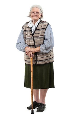 Old woman with a cane on a white background Stock Photo - Budget Royalty-Free & Subscription, Code: 400-07320900