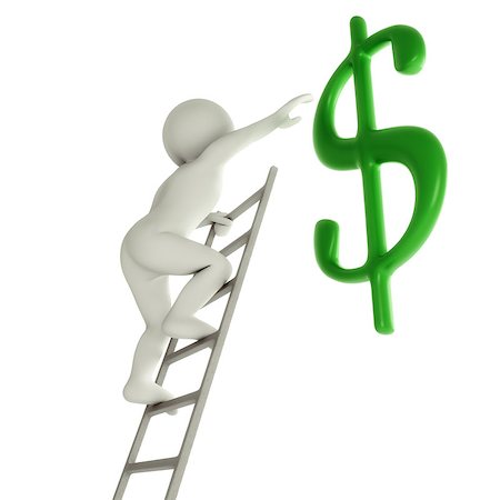 3D cartoon man on a ladder about to reach green dollar sign Stock Photo - Budget Royalty-Free & Subscription, Code: 400-07320965