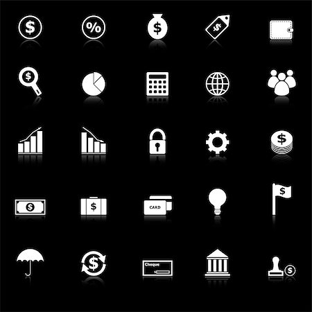 Finance icons with reflect on black background, stock vector Stock Photo - Budget Royalty-Free & Subscription, Code: 400-07321075