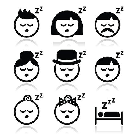 Vector icons set of sleeping people isolated on white Stock Photo - Budget Royalty-Free & Subscription, Code: 400-07321491