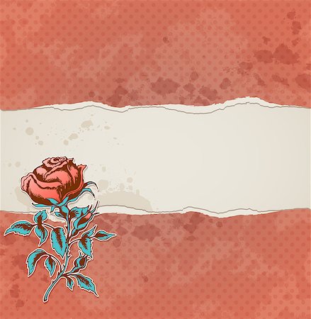 simsearch:400-08132574,k - Red vintage background with torn paper and rose Stockbilder - Microstock & Abonnement, Bildnummer: 400-07321704