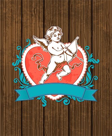 simsearch:400-07897102,k - Vintage card for Valentine's Day with red heart and cupid Stock Photo - Budget Royalty-Free & Subscription, Code: 400-07321701