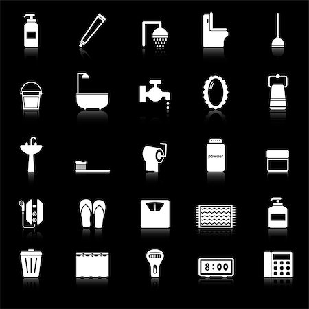 spa icon - Bathroom icons with reflect on black background, stock vector Stock Photo - Budget Royalty-Free & Subscription, Code: 400-07322025