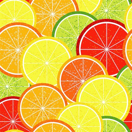 Bright seamless grunge pattern with colorful citrus slices (vector) Photographie de stock - Aubaine LD & Abonnement, Code: 400-07322075