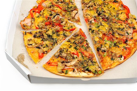 simsearch:400-04539943,k - italian pizza with mushrooms in a bpx isolated on white Stockbilder - Microstock & Abonnement, Bildnummer: 400-07322609