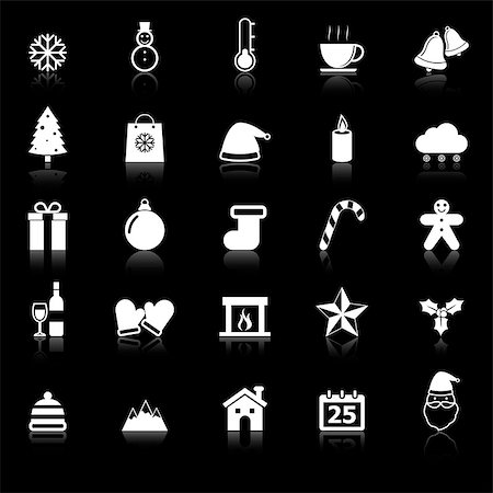 simsearch:400-07105067,k - Winter icons with reflect on black background, stock vector Stock Photo - Budget Royalty-Free & Subscription, Code: 400-07322892