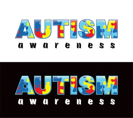 The phrase "Autism Awareness" written in jigsaw puzzle pieces. Autism Awareness colors and symbols, conveniently provided on a light and dark background. Vector EPS 10 available. Stockbilder - Microstock & Abonnement, Bildnummer: 400-07323265