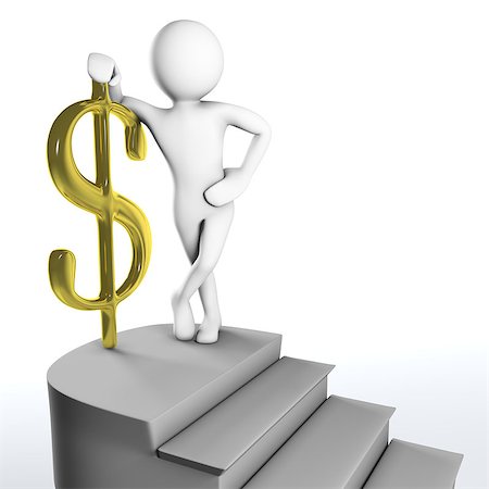 3D man successfully reached the top of the stairs with golden dollar sign Stock Photo - Budget Royalty-Free & Subscription, Code: 400-07323335