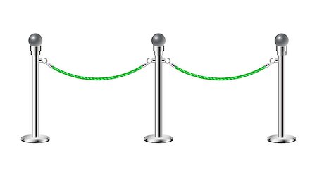 queue club - Stand rope barriers in silver design with green rope on white background Stock Photo - Budget Royalty-Free & Subscription, Code: 400-07323408