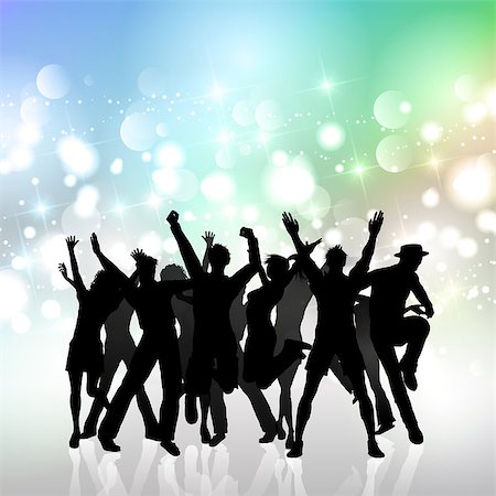 Silhouette of a party crowd on a bokhe lights background Stock Photo - Budget Royalty-Free & Subscription, Code: 400-07323441